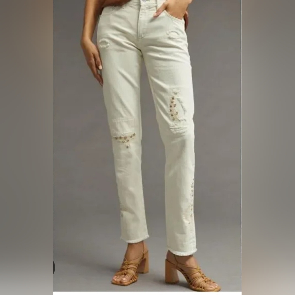 Pilcro Anthropologie Slim Boyfriend Grommet Distressed Jeans NWT